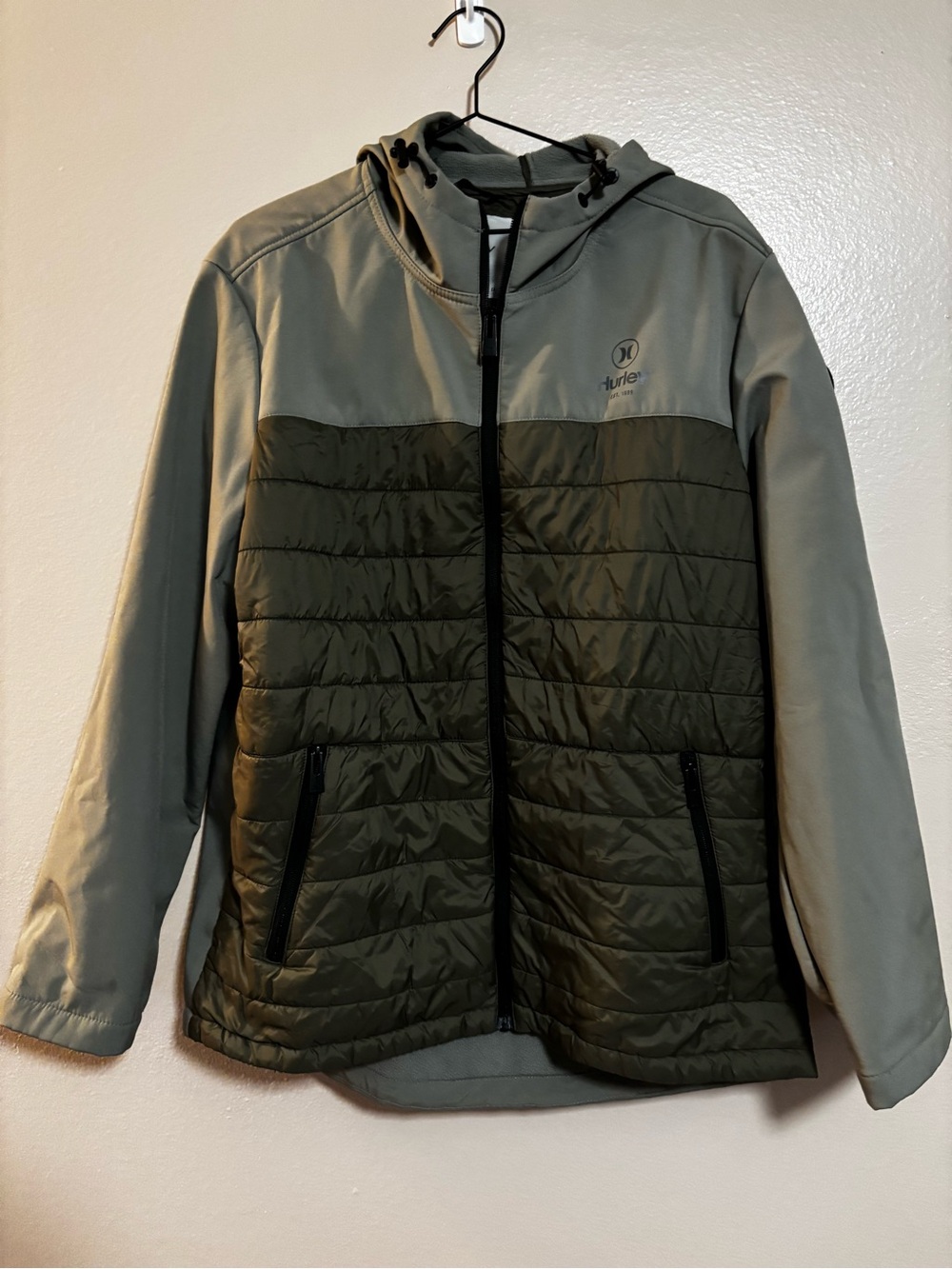 Hurley Men's Two-Tone Green Hooded Performance Jacket